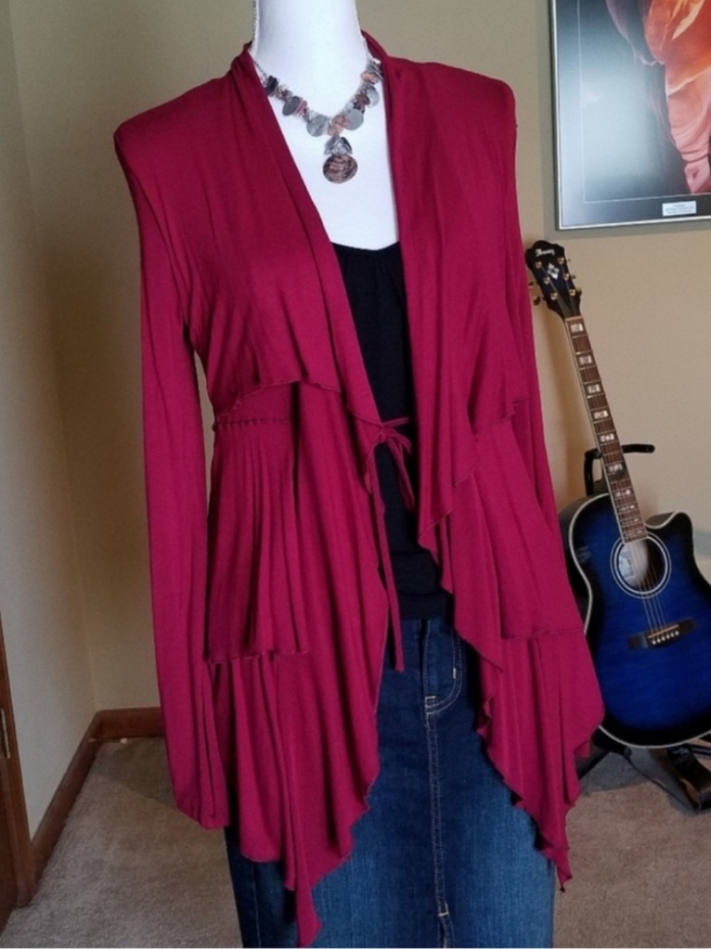 Modern Women’s Fuchsia Knit Ruffle Layered Cardigan from Italy